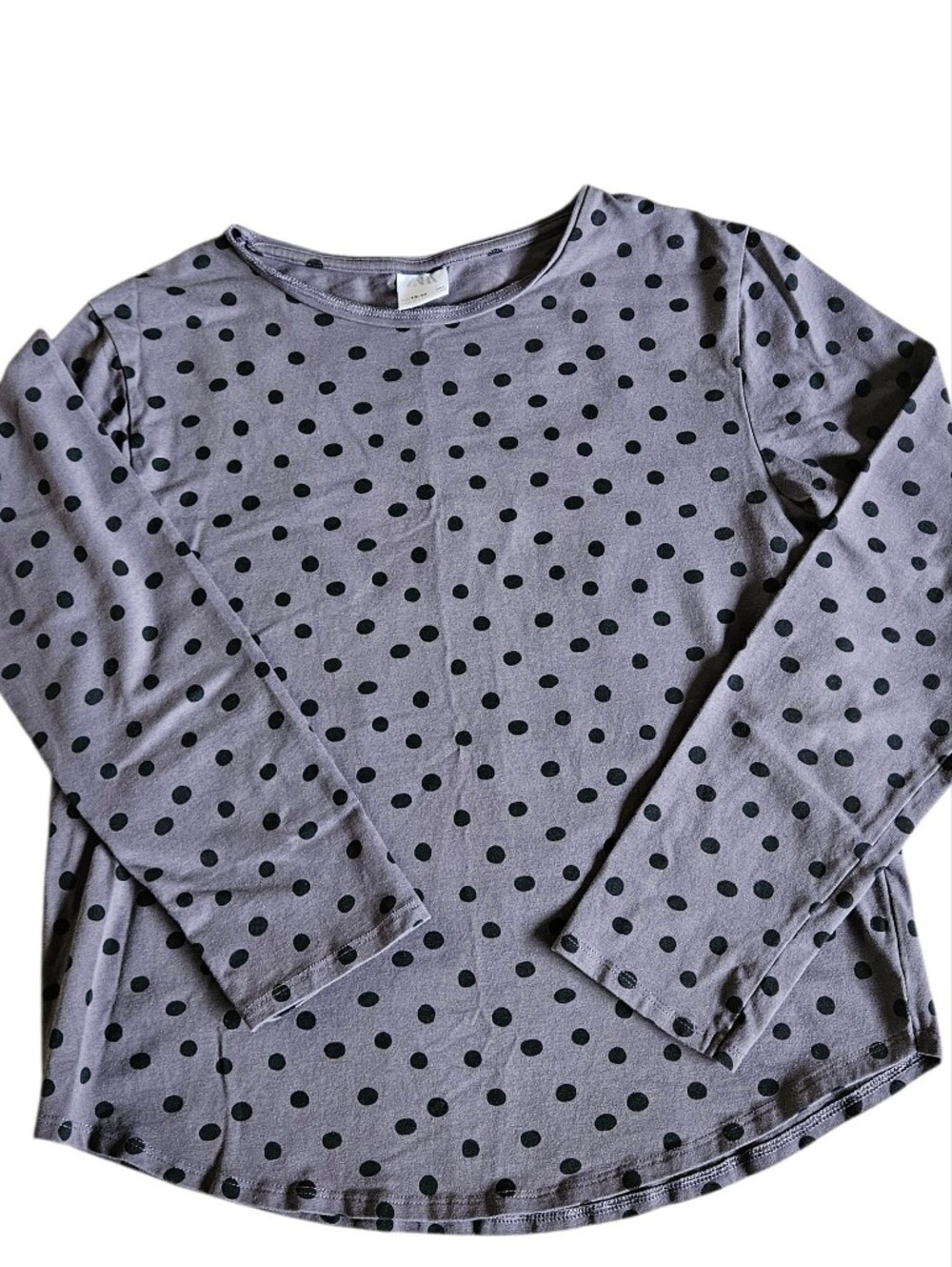 Zara Girls Size 13-14 Long Sleeve Gray Tee With Black Dots